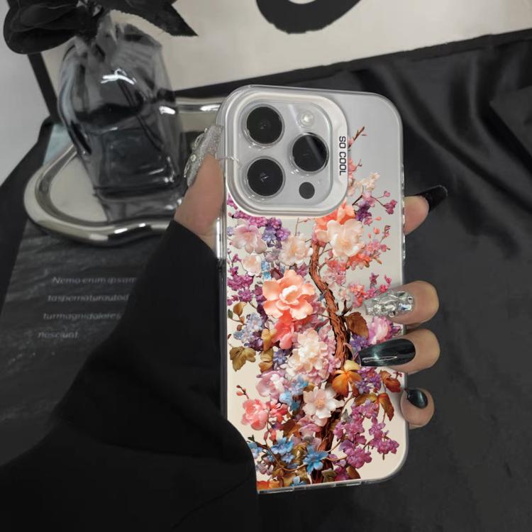 For iPhone 16 Flower Series Color Silver TPU Hybrid PC Phone Case