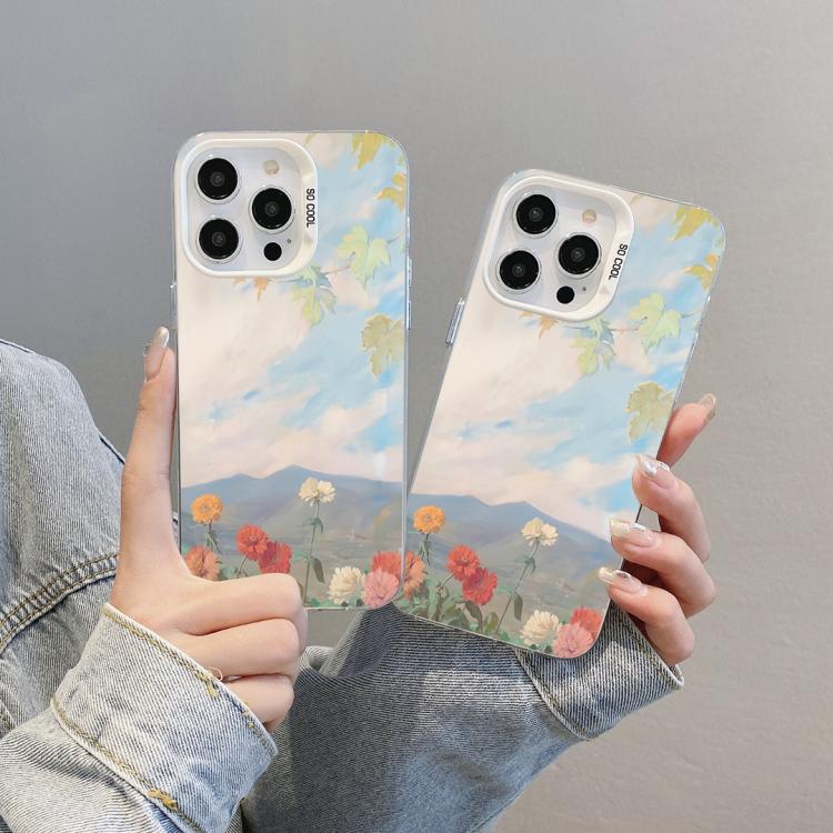 For iPhone 16 Flower Series Color Silver TPU Hybrid PC Phone Case