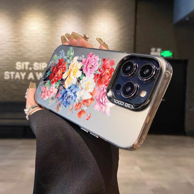 For iPhone 15 Pro Flower Series Color Silver TPU Hybrid PC Phone Case