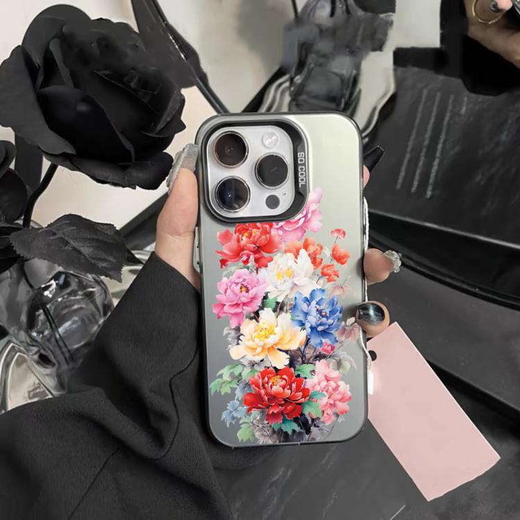 For iPhone 15 Pro Flower Series Color Silver TPU Hybrid PC Phone Case
