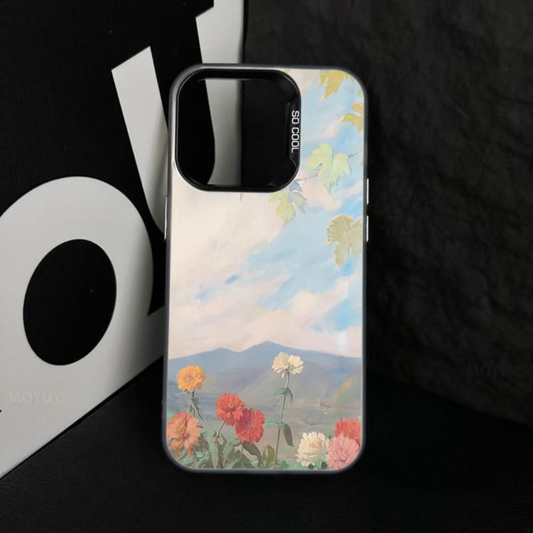 For iPhone 15 Pro Flower Series Color Silver TPU Hybrid PC Phone Case