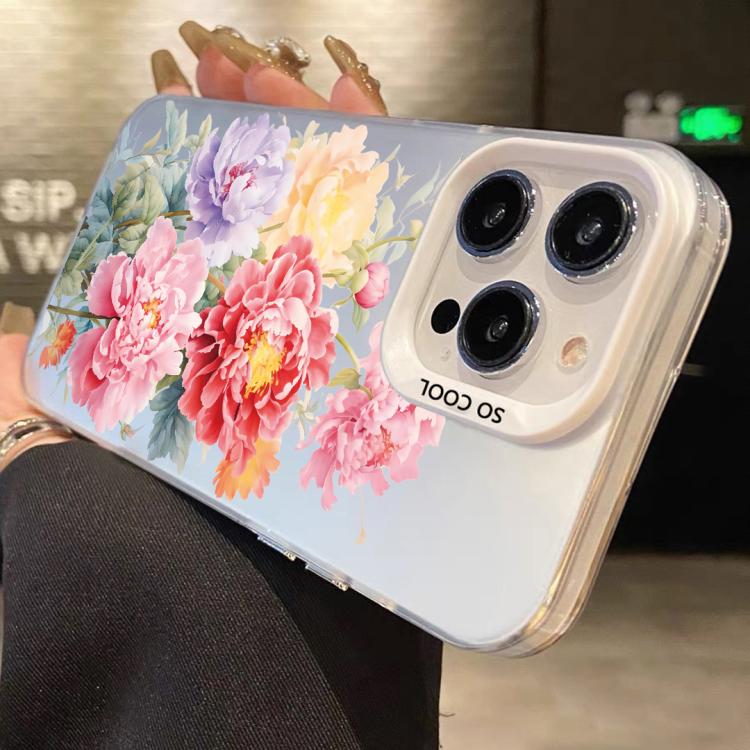 For iPhone 15 Pro Flower Series Color Silver TPU Hybrid PC Phone Case