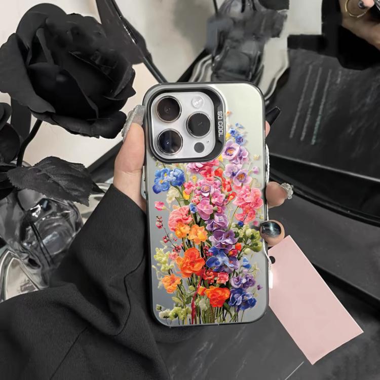 For iPhone 15 Plus Flower Series Color Silver TPU Hybrid PC Phone Case