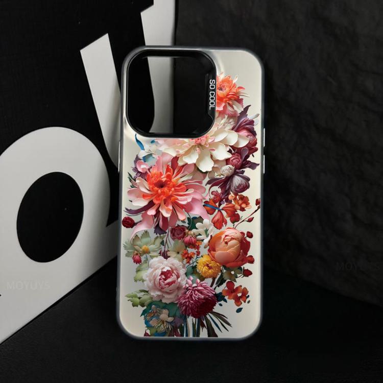 For iPhone 15 Plus Flower Series Color Silver TPU Hybrid PC Phone Case