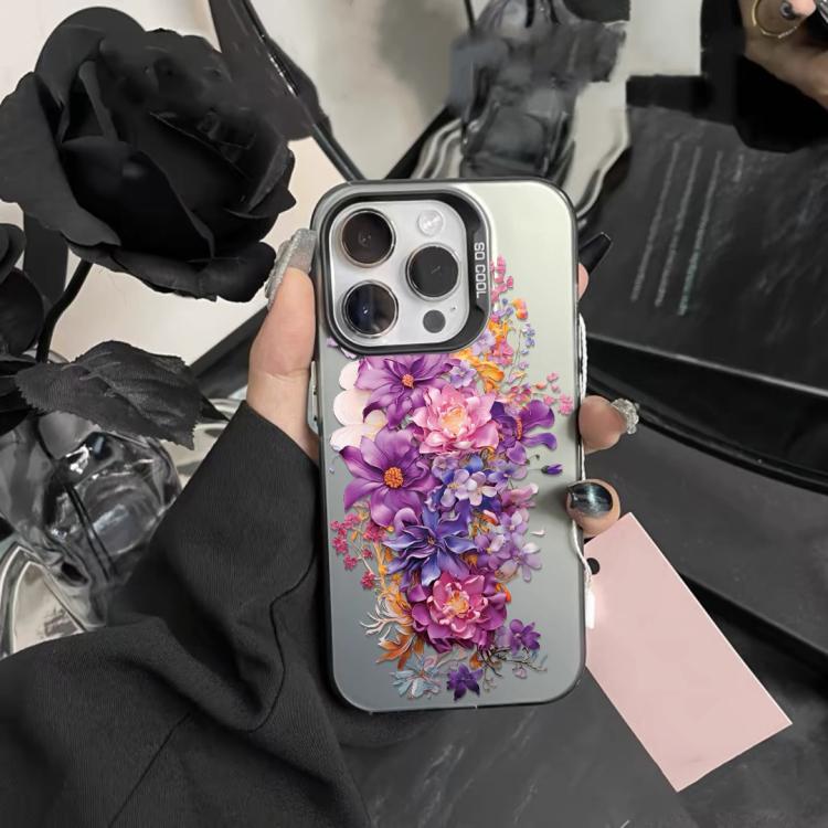 For iPhone 15 Plus Flower Series Color Silver TPU Hybrid PC Phone Case