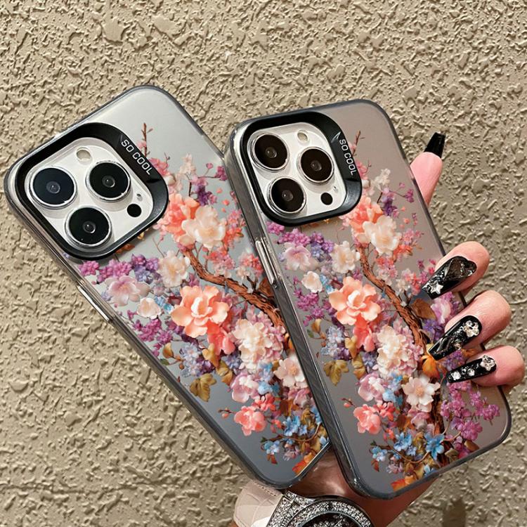 For iPhone 15 Plus Flower Series Color Silver TPU Hybrid PC Phone Case