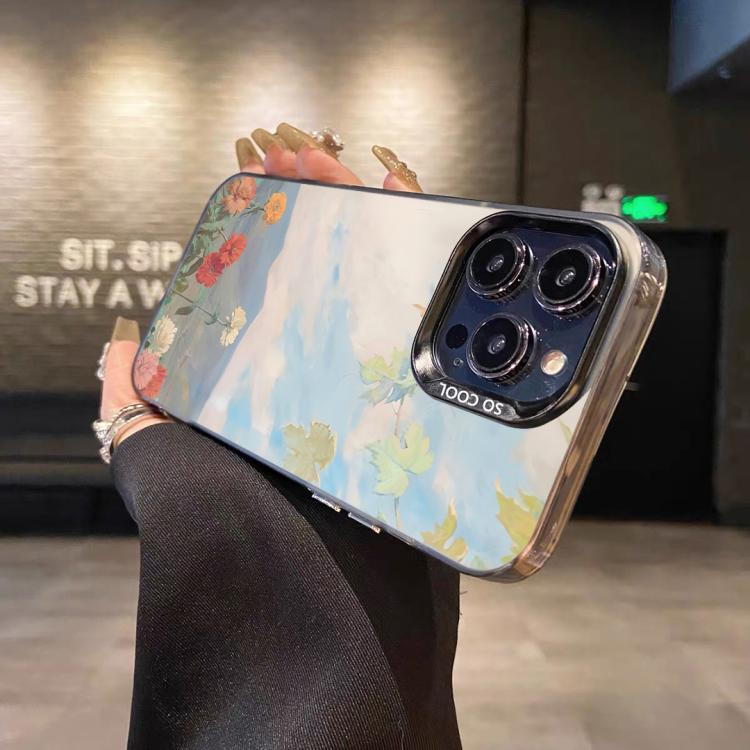 For iPhone 15 Plus Flower Series Color Silver TPU Hybrid PC Phone Case