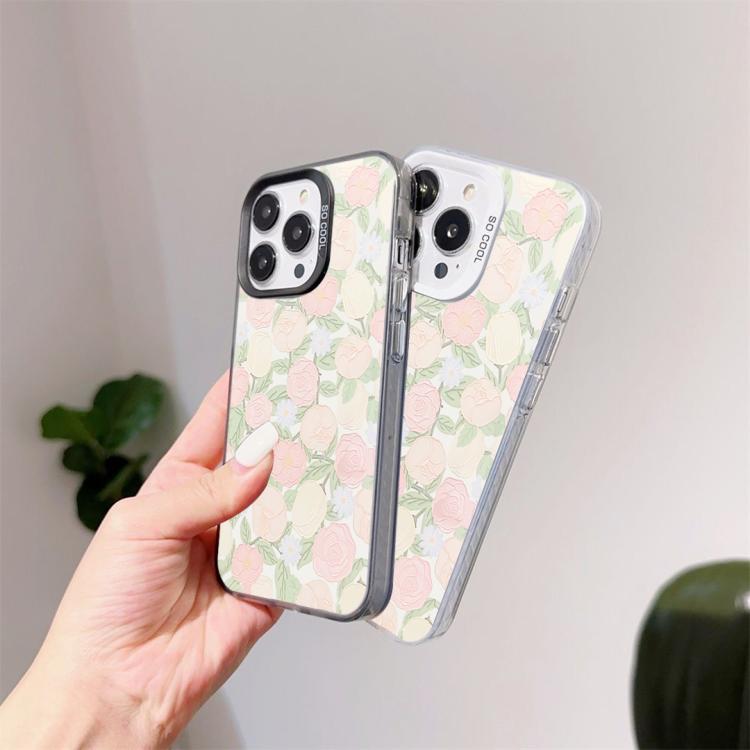 For iPhone 15 Plus Flower Series Color Silver TPU Hybrid PC Phone Case