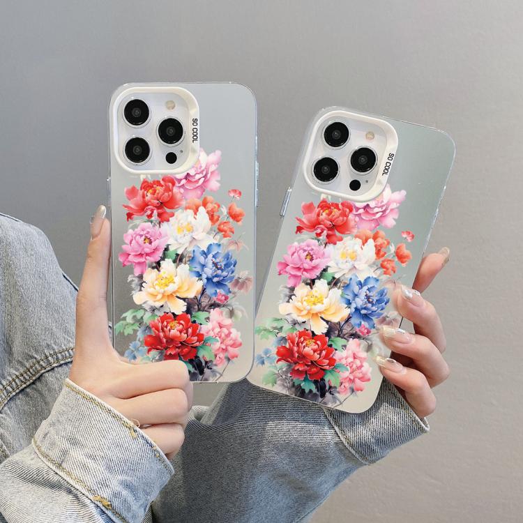 For iPhone 15 Plus Flower Series Color Silver TPU Hybrid PC Phone Case