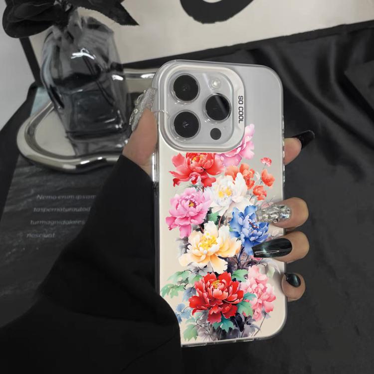 For iPhone 15 Plus Flower Series Color Silver TPU Hybrid PC Phone Case