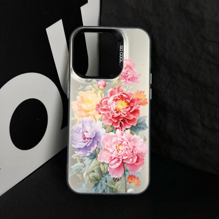 For iPhone 15 Plus Flower Series Color Silver TPU Hybrid PC Phone Case