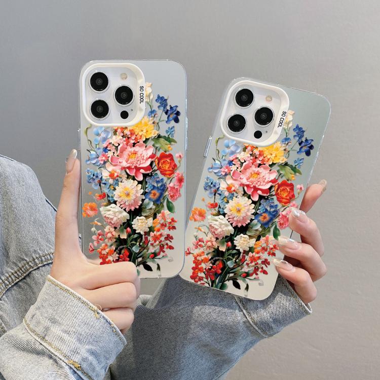 For iPhone 15 Plus Flower Series Color Silver TPU Hybrid PC Phone Case