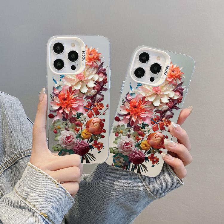 For iPhone 15 Plus Flower Series Color Silver TPU Hybrid PC Phone Case