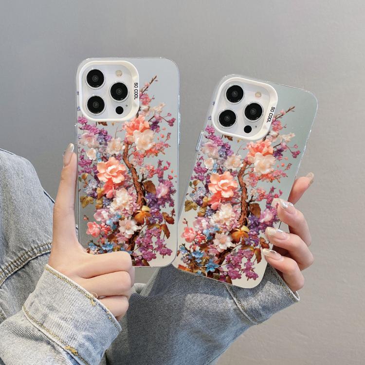 For iPhone 15 Plus Flower Series Color Silver TPU Hybrid PC Phone Case