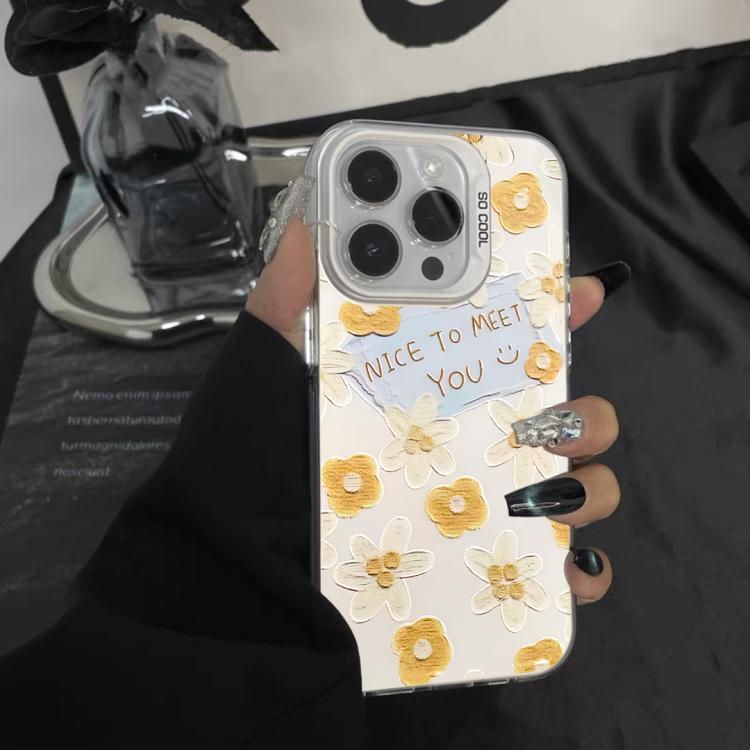 For iPhone 15 Plus Flower Series Color Silver TPU Hybrid PC Phone Case