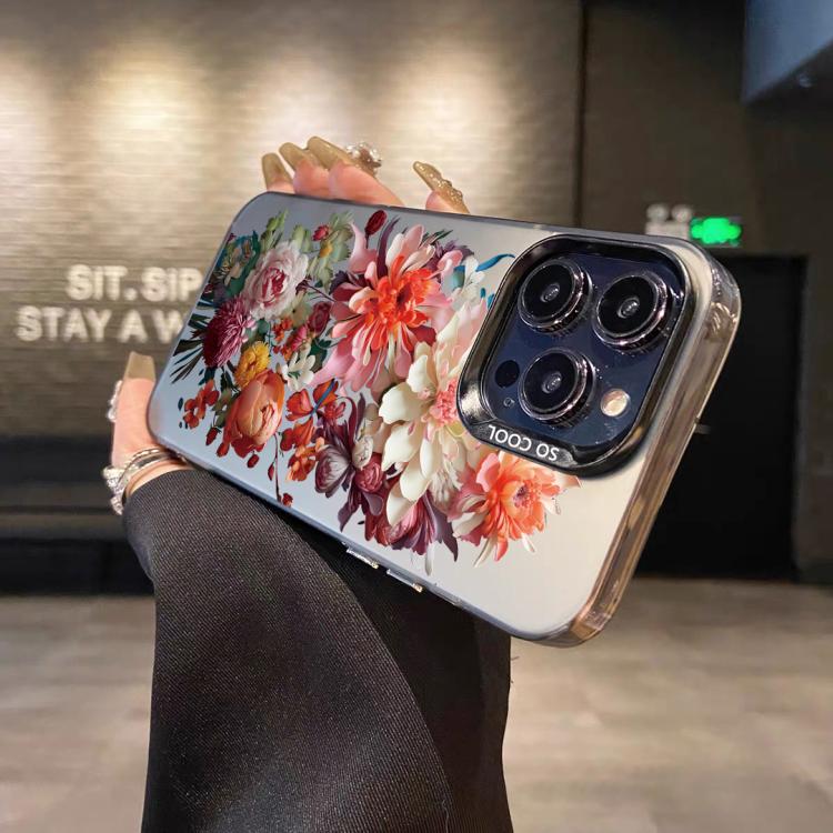 For iPhone 15 Flower Series Color Silver TPU Hybrid PC Phone Case