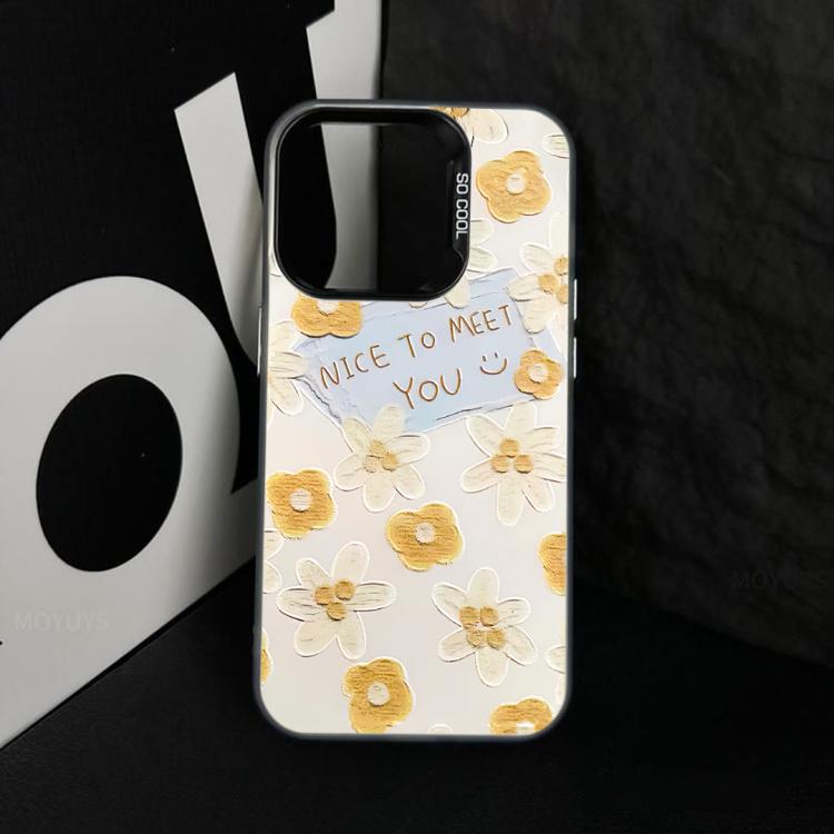 For iPhone 15 Flower Series Color Silver TPU Hybrid PC Phone Case