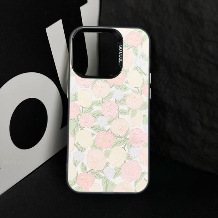 For iPhone 15 Flower Series Color Silver TPU Hybrid PC Phone Case
