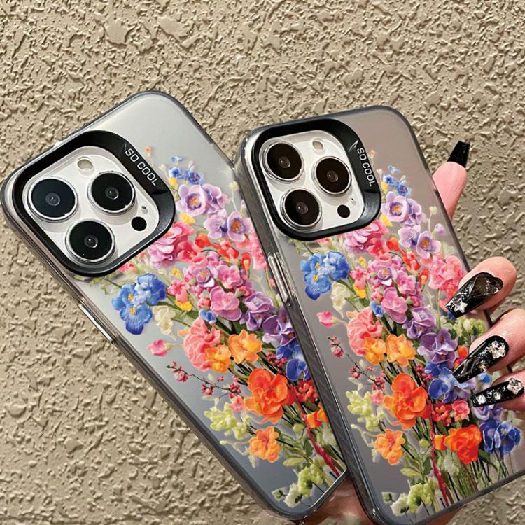 For iPhone 14 Pro Max Flower Series Color Silver TPU Hybrid PC Phone Case
