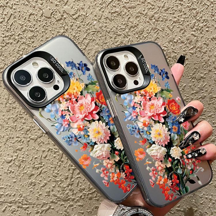 For iPhone 14 Pro Max Flower Series Color Silver TPU Hybrid PC Phone Case
