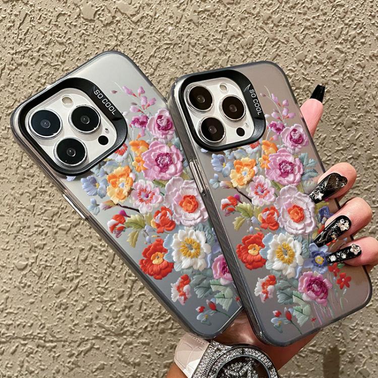 For iPhone 14 Pro Max Flower Series Color Silver TPU Hybrid PC Phone Case