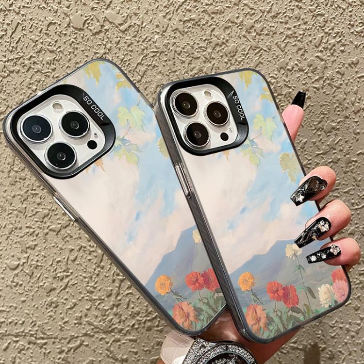 For iPhone 14 Pro Max Flower Series Color Silver TPU Hybrid PC Phone Case