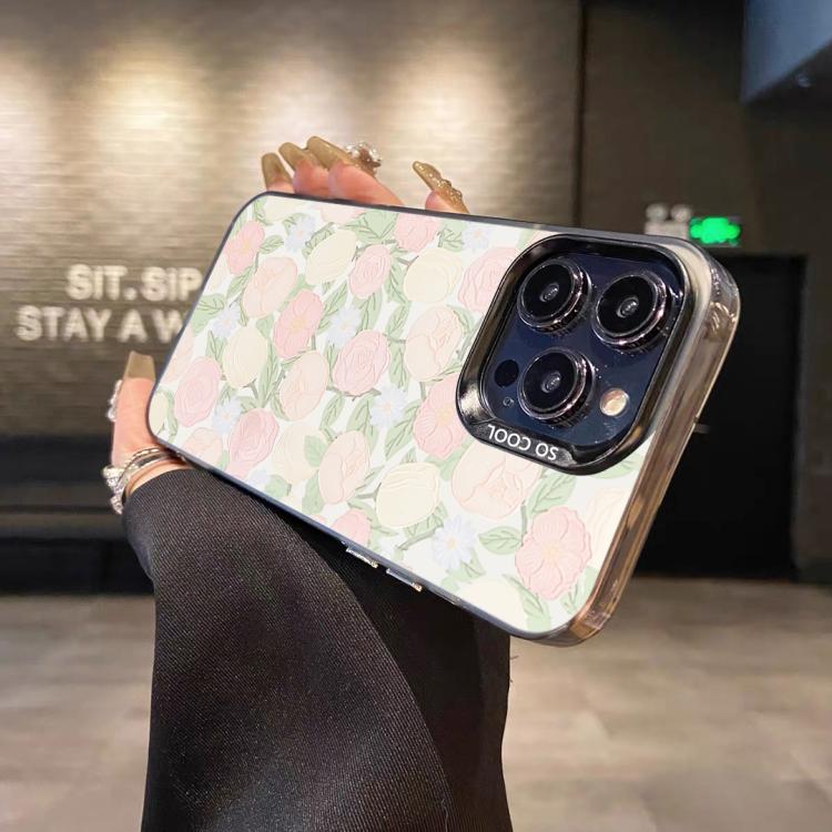 For iPhone 14 Pro Max Flower Series Color Silver TPU Hybrid PC Phone Case