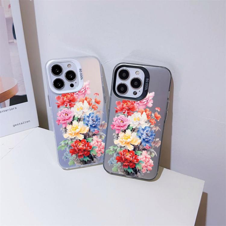 For iPhone 14 Pro Max Flower Series Color Silver TPU Hybrid PC Phone Case