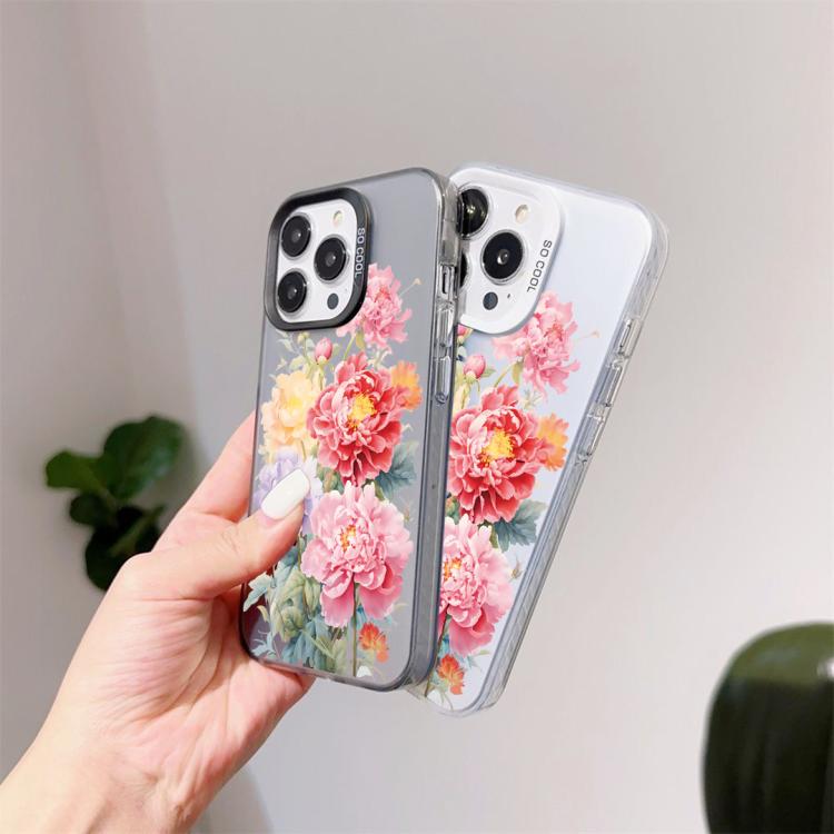 For iPhone 14 Pro Max Flower Series Color Silver TPU Hybrid PC Phone Case