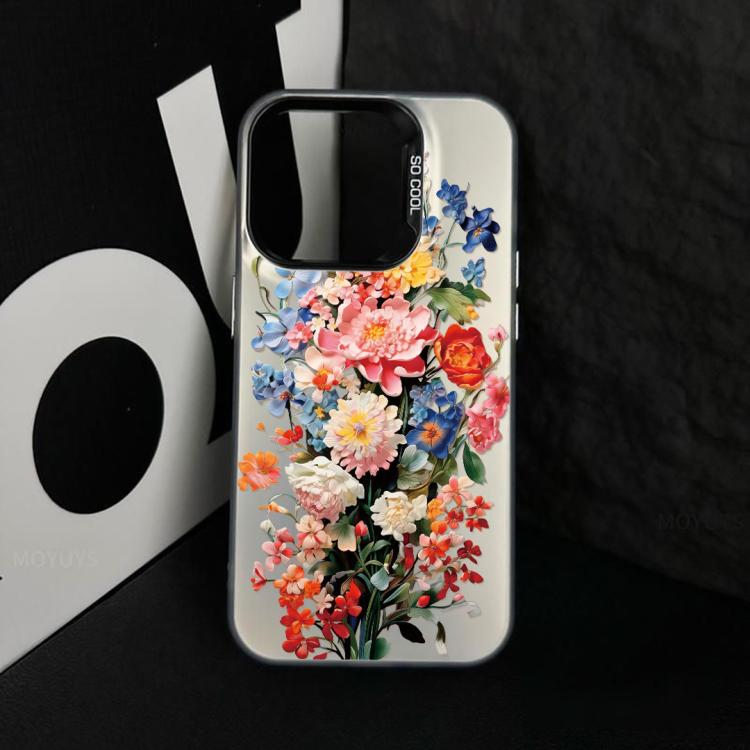 For iPhone 14 Pro Max Flower Series Color Silver TPU Hybrid PC Phone Case