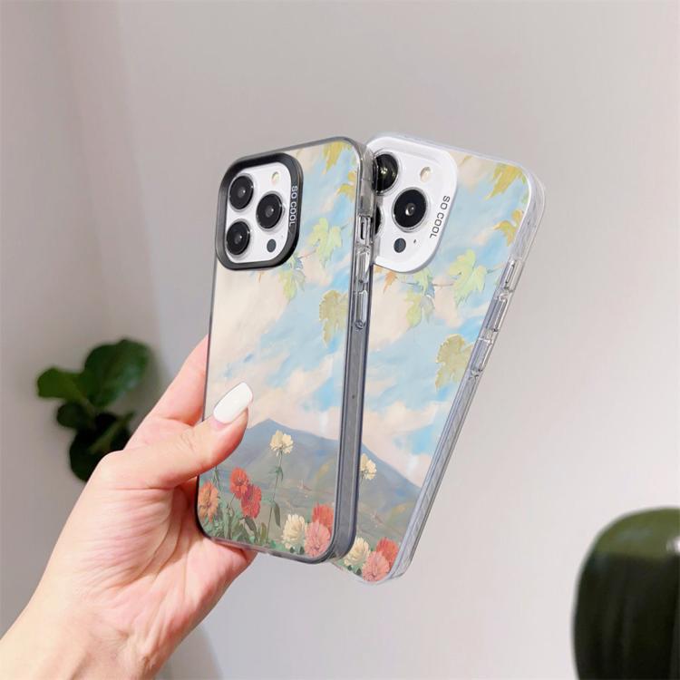 For iPhone 14 Pro Max Flower Series Color Silver TPU Hybrid PC Phone Case