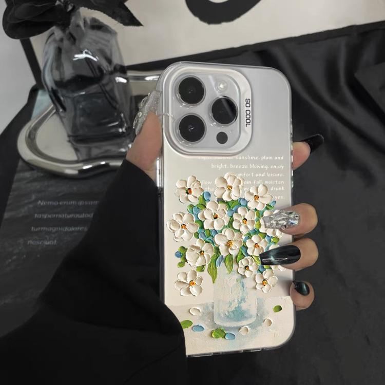 For iPhone 14 Pro Max Flower Series Color Silver TPU Hybrid PC Phone Case