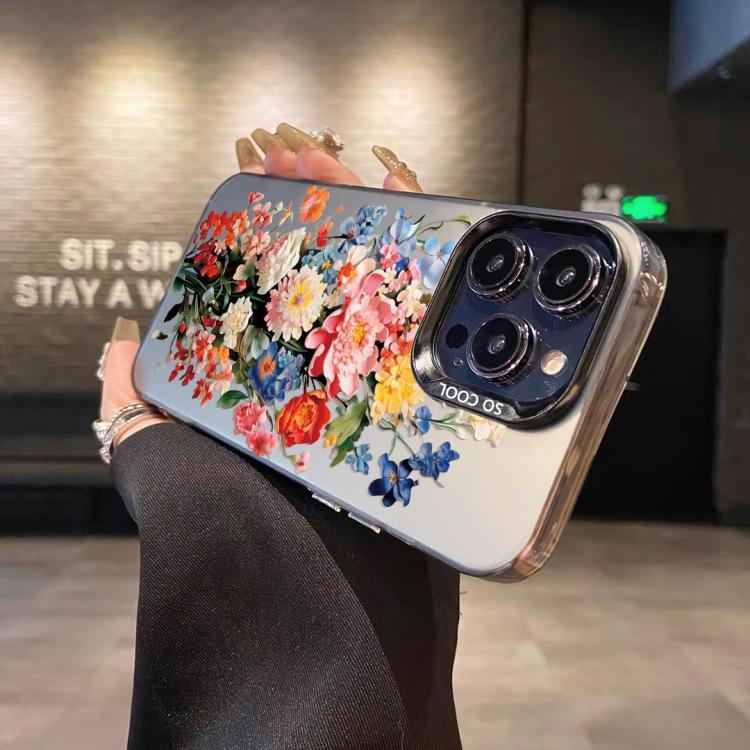 For iPhone 14 Pro Flower Series Color Silver TPU Hybrid PC Phone Case