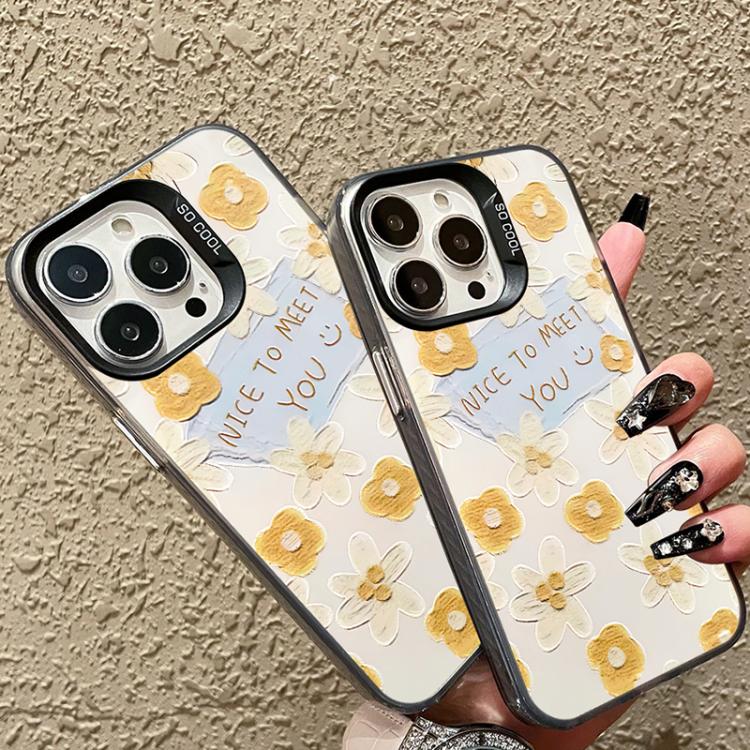 For iPhone 14 Pro Flower Series Color Silver TPU Hybrid PC Phone Case