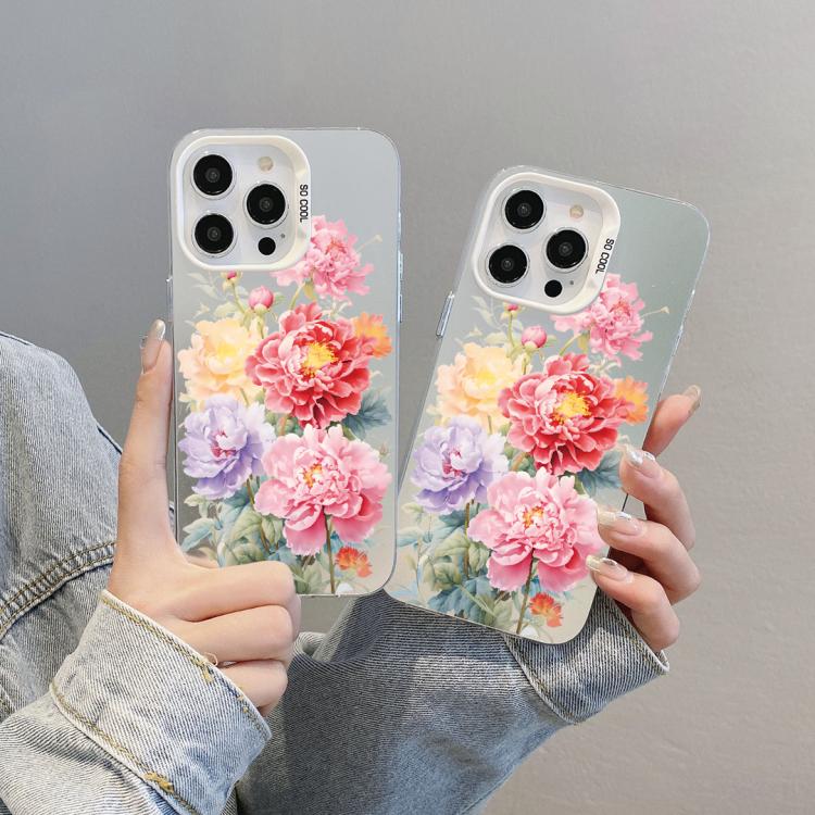 For iPhone 14 Pro Flower Series Color Silver TPU Hybrid PC Phone Case