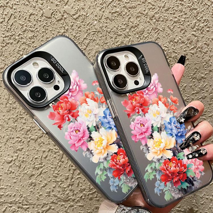 For iPhone 14 Flower Series Color Silver TPU Hybrid PC Phone Case