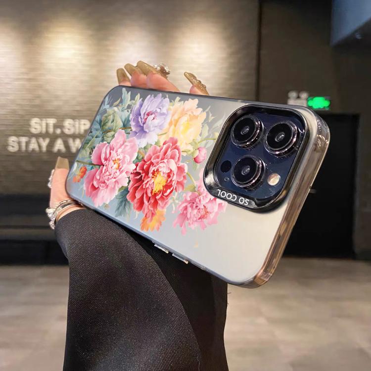 For iPhone 13 Pro Max Flower Series Color Silver TPU Hybrid PC Phone Case