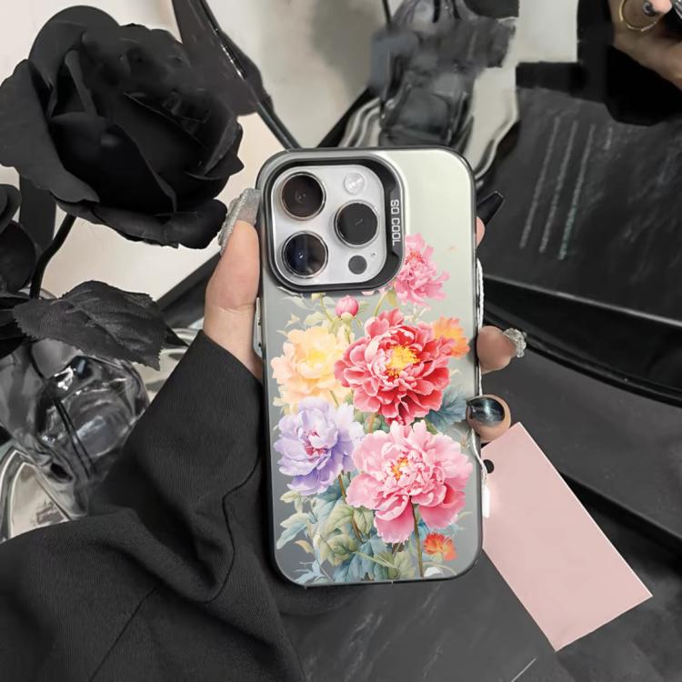 For iPhone 13 Pro Flower Series Color Silver TPU Hybrid PC Phone Case
