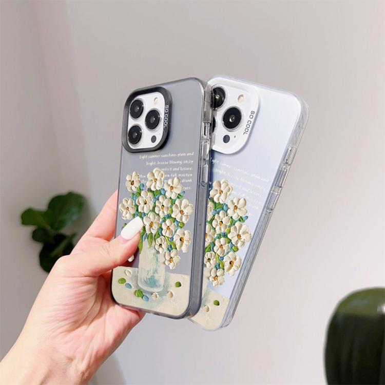 For iPhone 13 Pro Flower Series Color Silver TPU Hybrid PC Phone Case