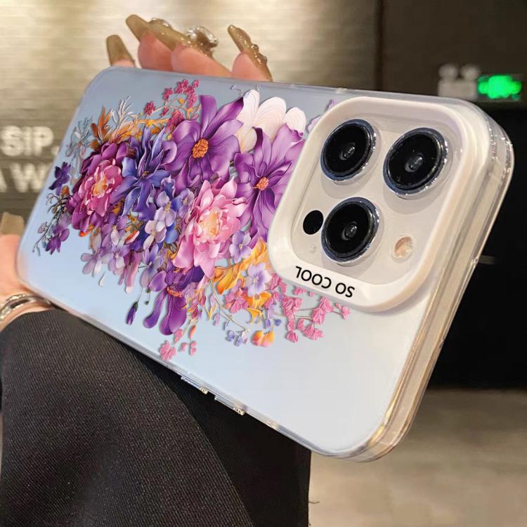 For iPhone 13 Pro Flower Series Color Silver TPU Hybrid PC Phone Case