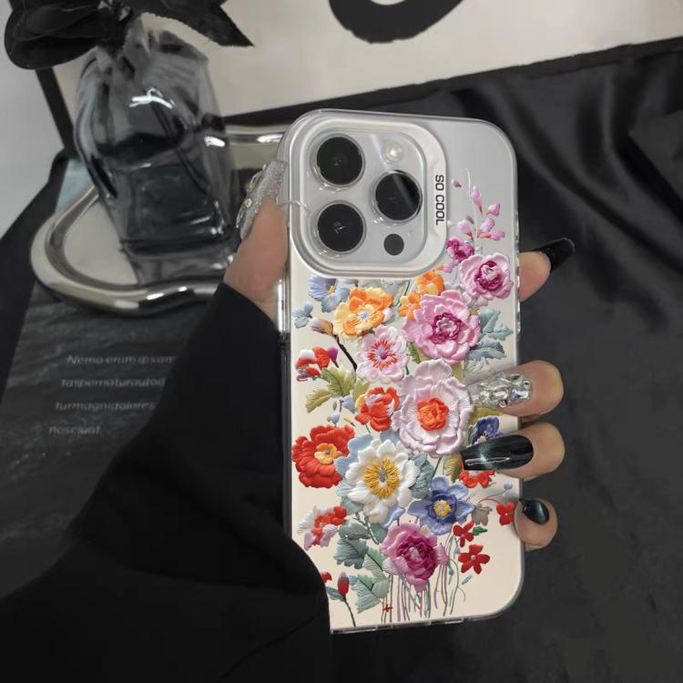 For iPhone 13 Pro Flower Series Color Silver TPU Hybrid PC Phone Case