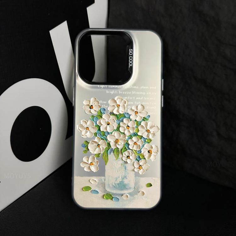 For iPhone 13 Flower Series Color Silver TPU Hybrid PC Phone Case