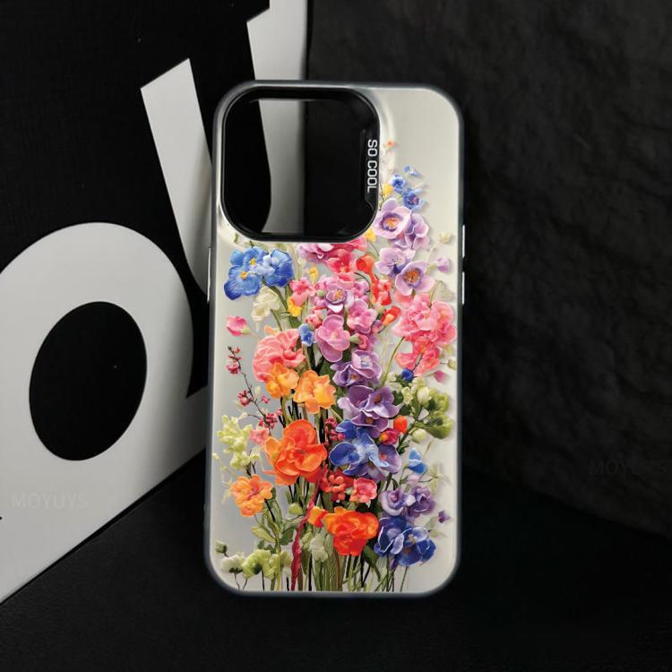 For iPhone 13 Flower Series Color Silver TPU Hybrid PC Phone Case