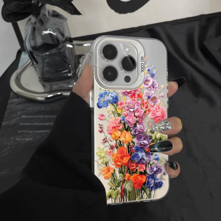 For iPhone 13 Flower Series Color Silver TPU Hybrid PC Phone Case