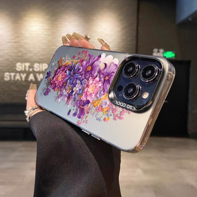 For iPhone 12 Flower Series Color Silver TPU Hybrid PC Phone Case