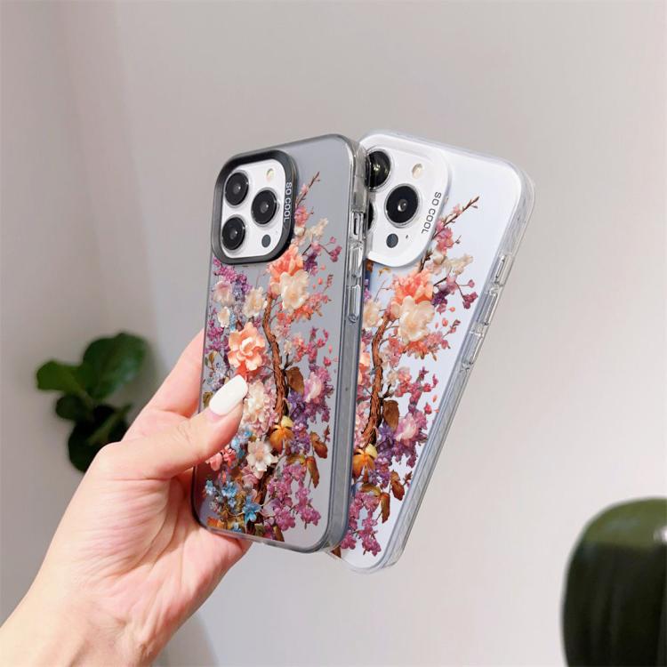 For iPhone 12 Flower Series Color Silver TPU Hybrid PC Phone Case