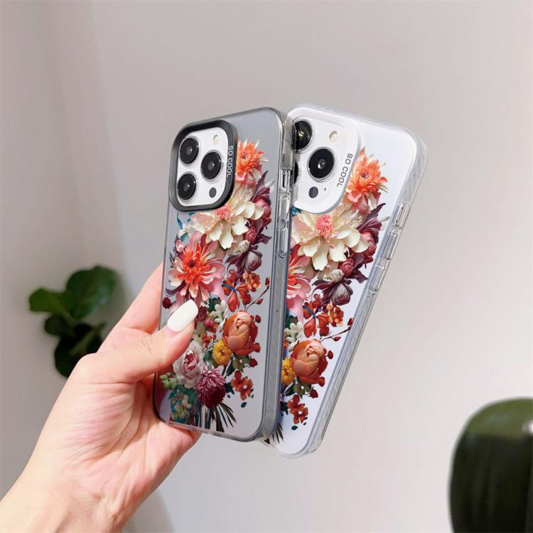 For iPhone 12 Flower Series Color Silver TPU Hybrid PC Phone Case
