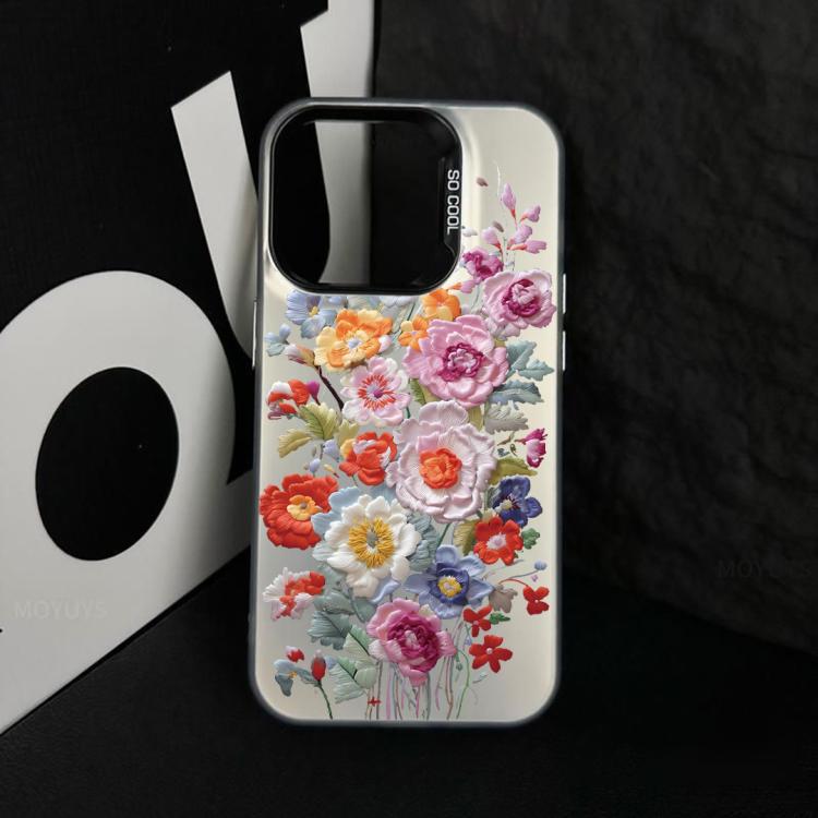 For iPhone 12 Flower Series Color Silver TPU Hybrid PC Phone Case