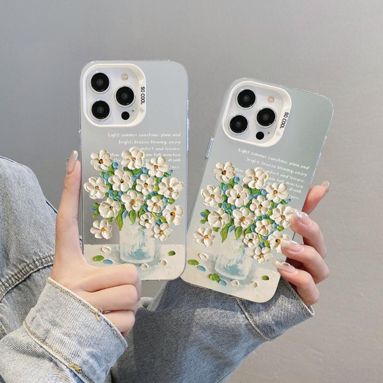 For iPhone 12 Flower Series Color Silver TPU Hybrid PC Phone Case