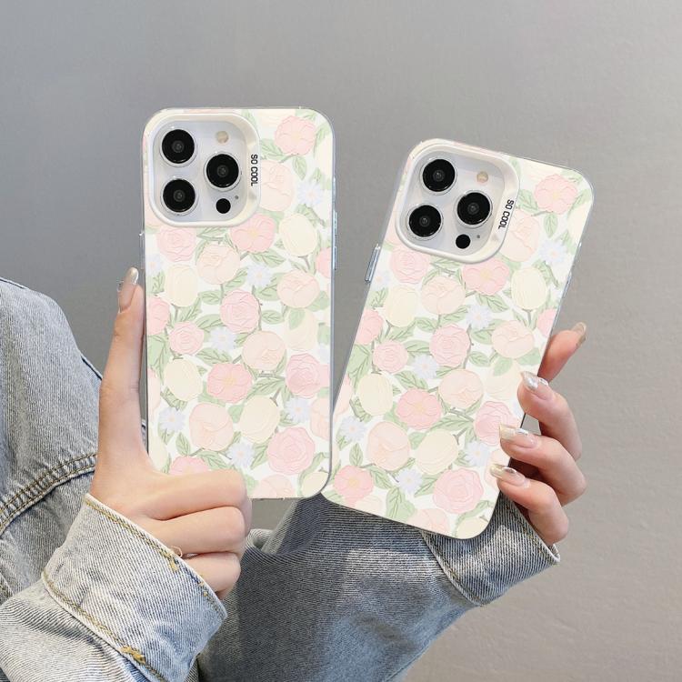 For iPhone 12 Flower Series Color Silver TPU Hybrid PC Phone Case